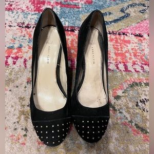 anne Klein black sueded and gold stud heels size 8.5